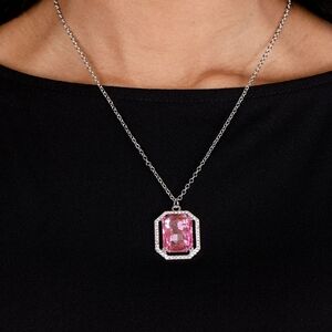 Pink & White Rhinestone Pendant Necklace Set in Silver